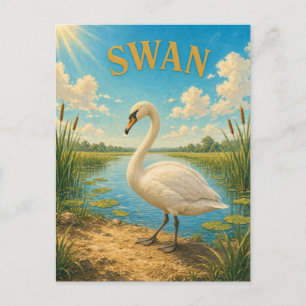 Carte Postale Étang de nénuphars au cygne Watercolor GeoSaga