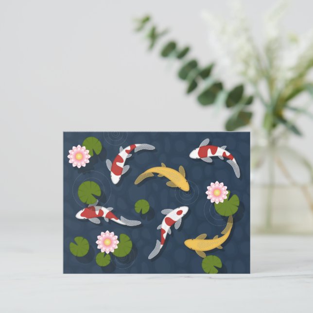 Carte Postale Étang japonais de poissons Koi (Debout devant)