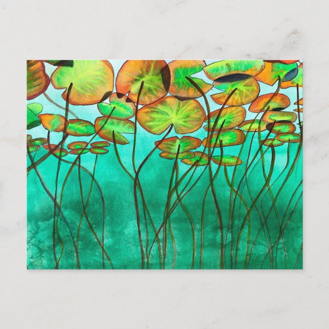Carte Postale étang vert serein avec lilypads (Devant)