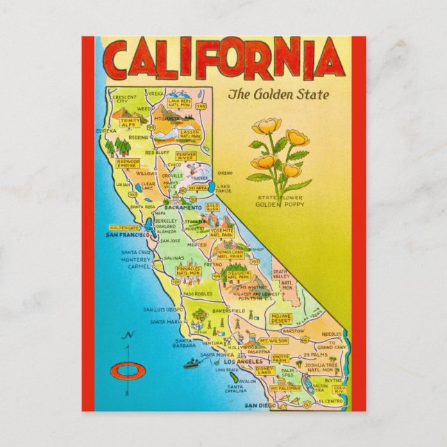Carte Postale État de Californie illustré  (Devant)