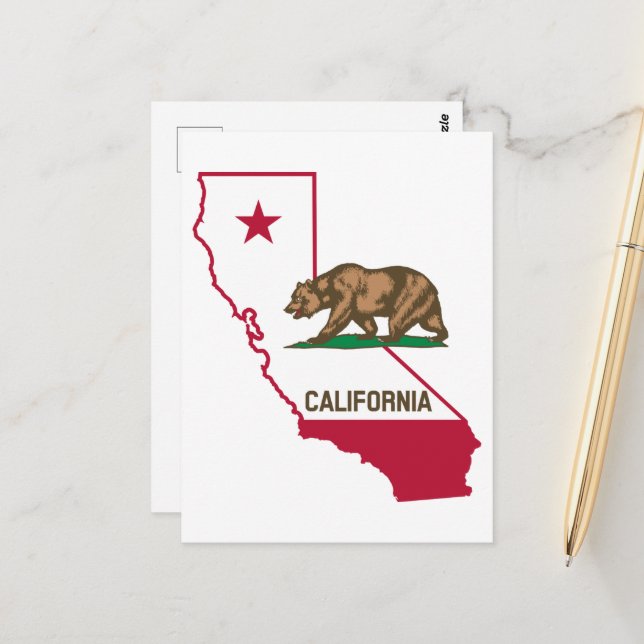 Carte Postale État de Californie Ours et drapeau (Devant/Arrière en situation)
