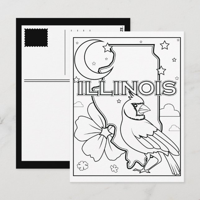 Carte Postale état de l'illinois forme florale collage d'oiseaux (Devant / Derrière)