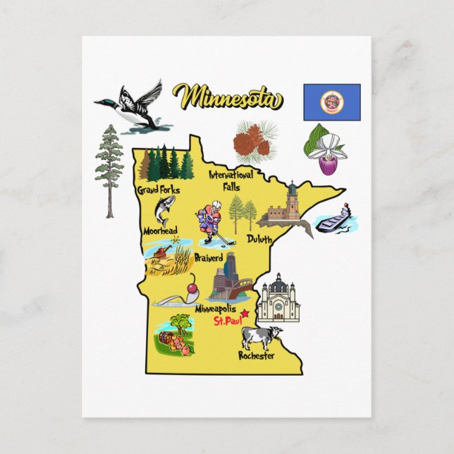 Carte Postale Etat du Minnesota, USA, grandes villes (Devant)