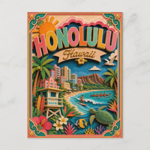 Carte Postale États de PopCut Honolulu Hawaï Art Papier
