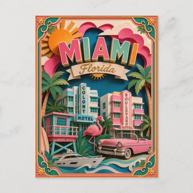 Carte Postale États de PopCut Miami Floride Art en Papier (Devant)