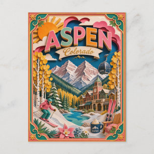 Carte Postale États découpés Aspen Colorado Art papier
