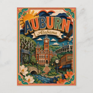 Carte Postale États découpés Auburn Alabama Art en papier