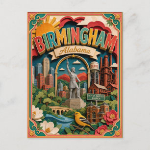 Carte Postale États découpés Birmingham Alabama Art papier