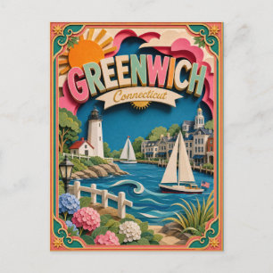 Carte Postale États découpés Greenwich Connecticut Art papier