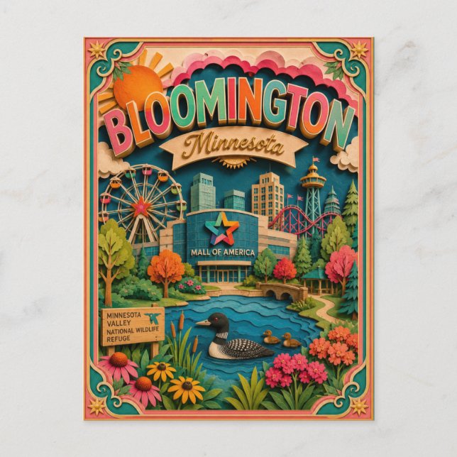 Carte Postale États PopCut Bloomington Minnesota Art Papier (Devant)