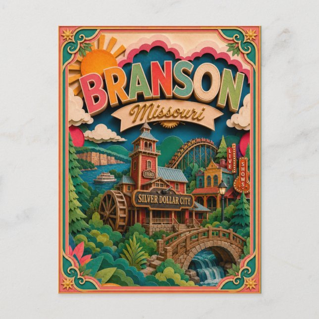 Carte Postale États PopCut Branson Missouri Art Papier (Devant)