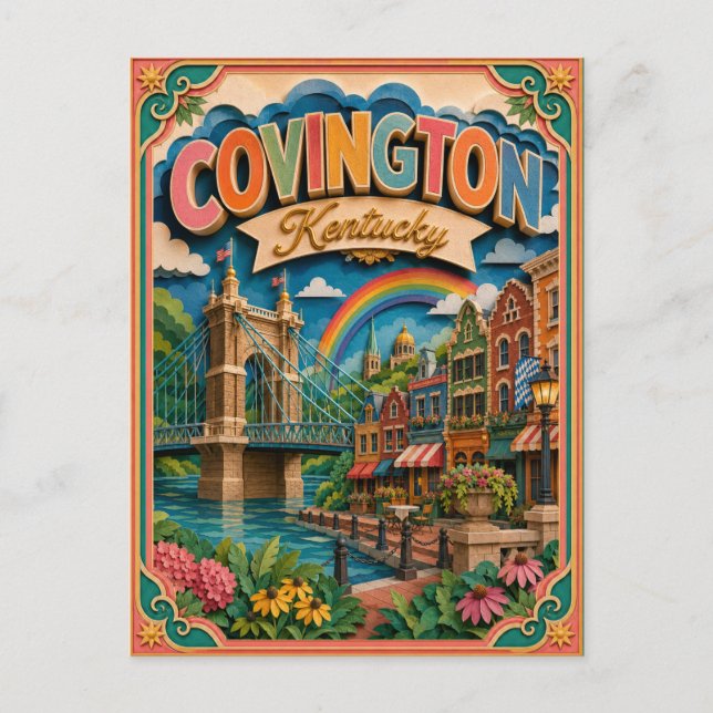 Carte Postale États PopCut Covington Kentucky Art Papier (Devant)