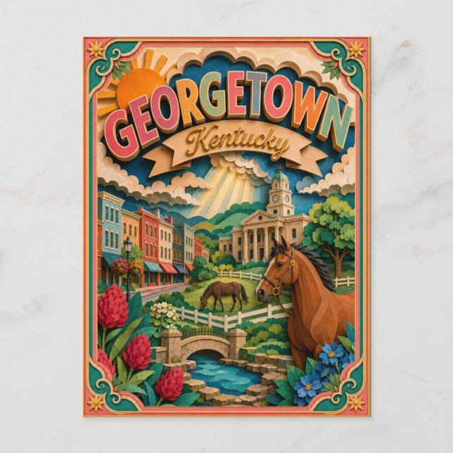 Carte Postale États PopCut Georgetown Kentucky Art Papier (Devant)