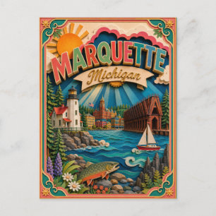 Carte Postale États PopCut Marquette Michigan Art Papier