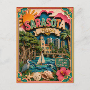 Carte Postale États PopCut Sarasota Floride Art Papier