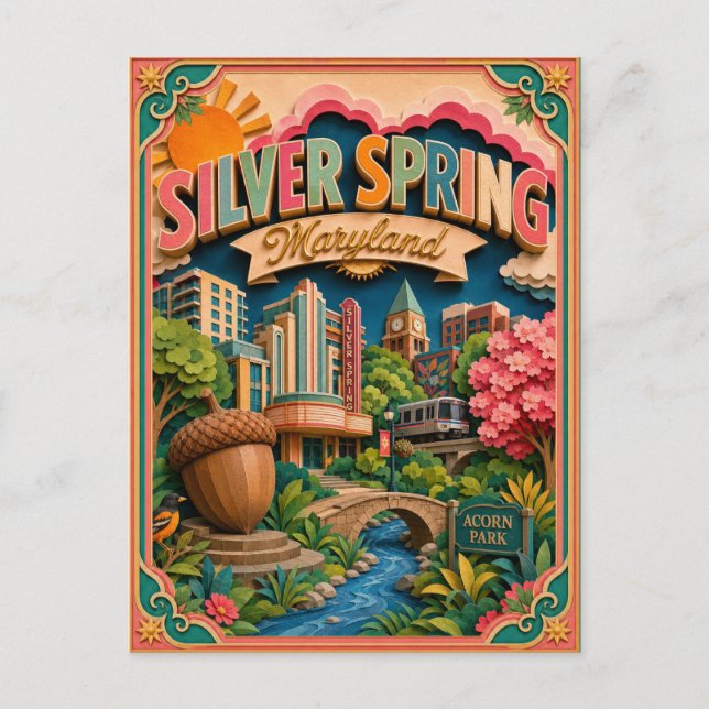Carte Postale États PopCut Silver Spring Maryland Art Papier (Devant)