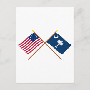 Carte Postale États-Unis 13 étoiles traversés et drapeaux de la 