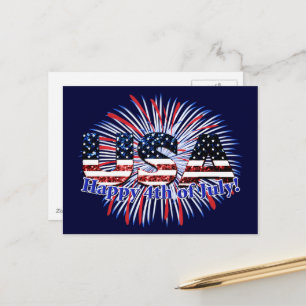 Carte Postale Etats-Unis drapeau texte parties scintillant feux 