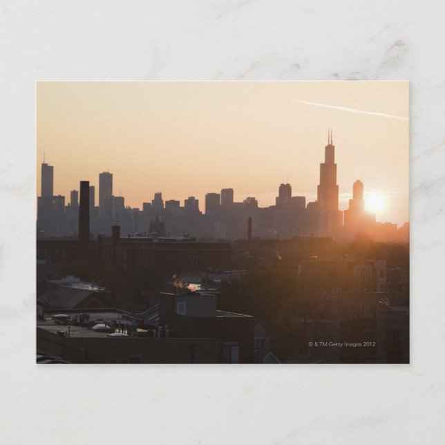Carte Postale États-Unis, Illinois, Chicago skyline au lever du  (Devant)