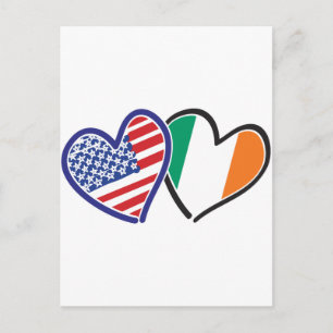 Carte Postale États-Unis Irlande Coeur drapeaux