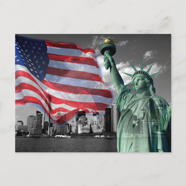 Carte Postale États-Unis : Lady Liberty, American Flag, New York (Devant)