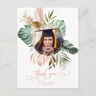 Carte Postale Été Feuilles tropicaux Graduation Photo Merci