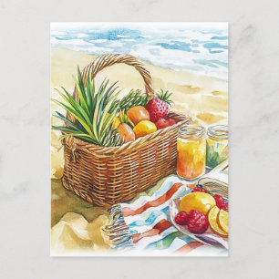 Carte Postale Eté Plage Pique-nique Aquarelle Illustration - Vib