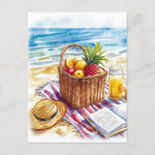 Carte Postale Eté Plage Pique-nique Aquarelle Illustration - Vib