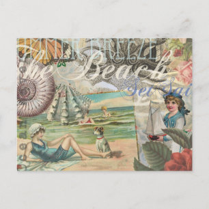 Carte Postale été plage vintage pieuvre antique voile