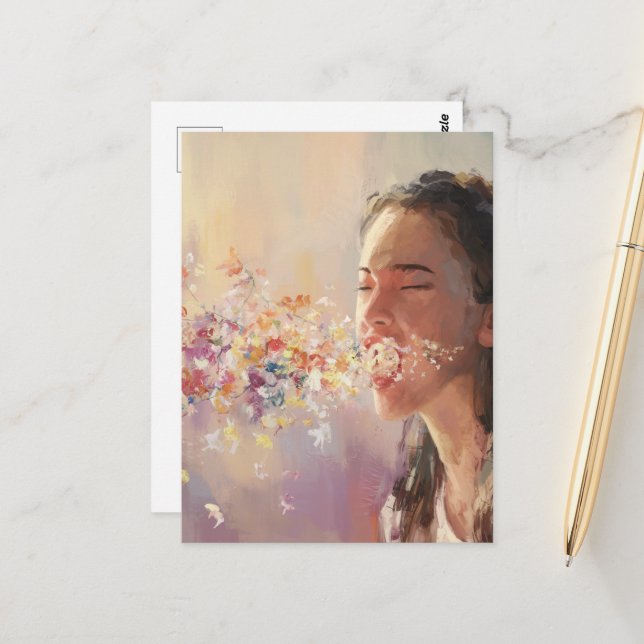 Carte Postale Éternuement surréel des femmes de la fièvre du pri (Devant/Arrière en situation)