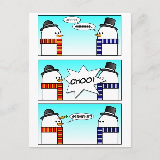 Carte Postale Éternuer le bonhomme de neige (Devant)