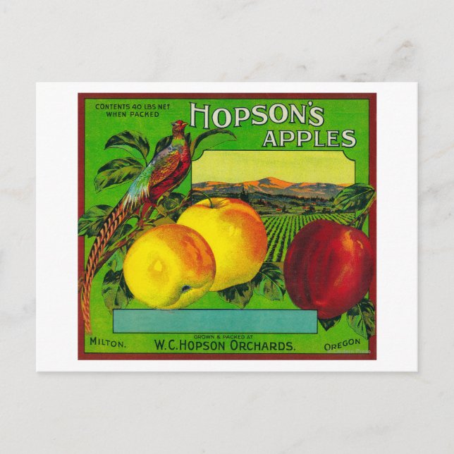 Carte Postale Étiquette Apple Crate de HopsonMilton, WA (Devant)