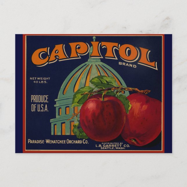 Carte Postale Étiquette Capital Apple Sacramento (Devant)