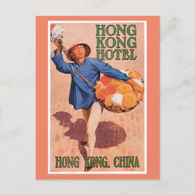 Carte Postale Étiquette d'art d'hôtel de voyage vintage Hong Kon (Devant)