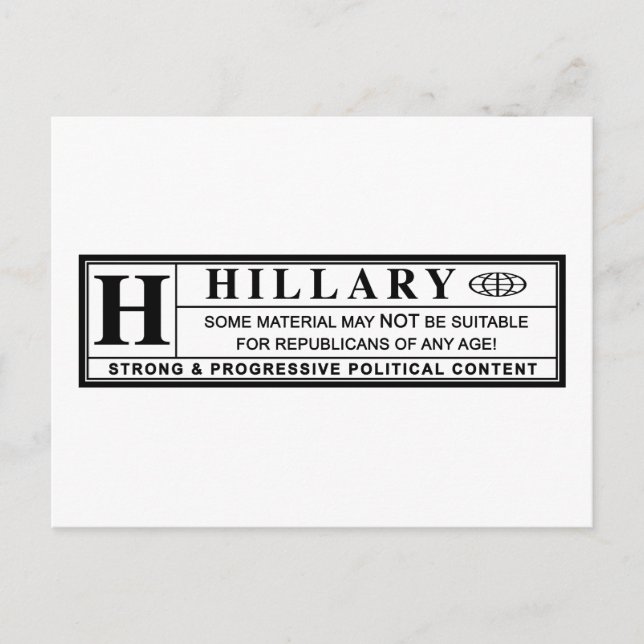 Carte Postale Étiquette d'avertissement Hillary Clinton (Devant)
