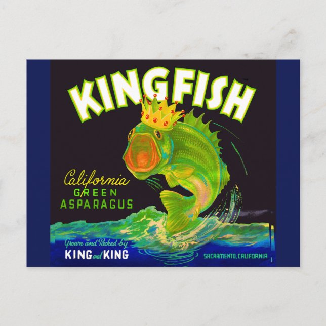 Carte Postale étiquette de caisse d'asperges de Kingfish dans le (Devant)