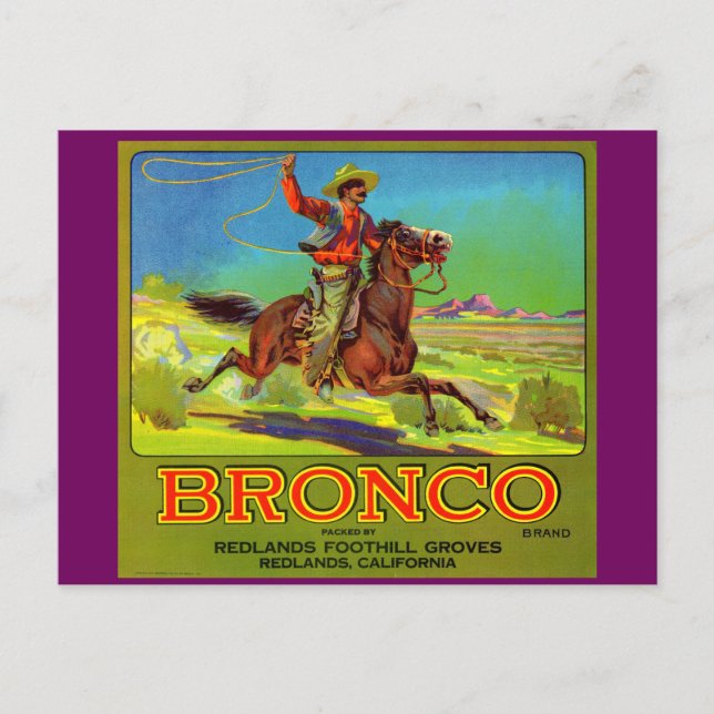 Carte Postale étiquette de caisses de fruits Bronco dans les ann (Devant)