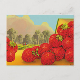 Carte Postale Étiquette de fraises Art Vintage vierge modifiable