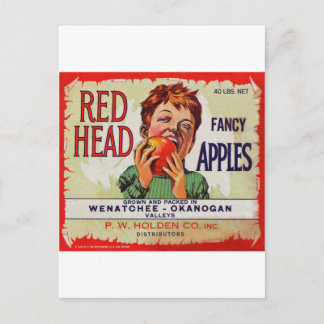 Carte Postale étiquette de fruits vintages - pommes Red Head