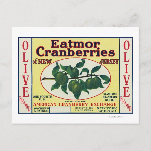 Carte Postale Étiquette de la marque Olive Eatmor Cranberries (Devant)