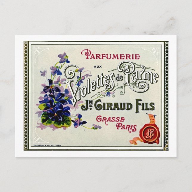 Carte Postale Étiquette de parfum violette française (Devant)