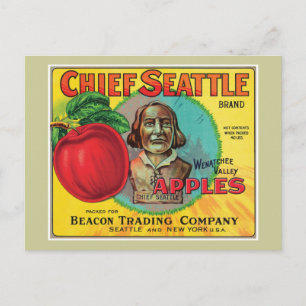 Carte Postale Étiquette de pommes Vintages Chief Seattle