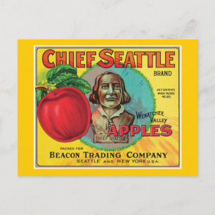 Carte Postale Étiquette de pommes Vintages Chief Seattle