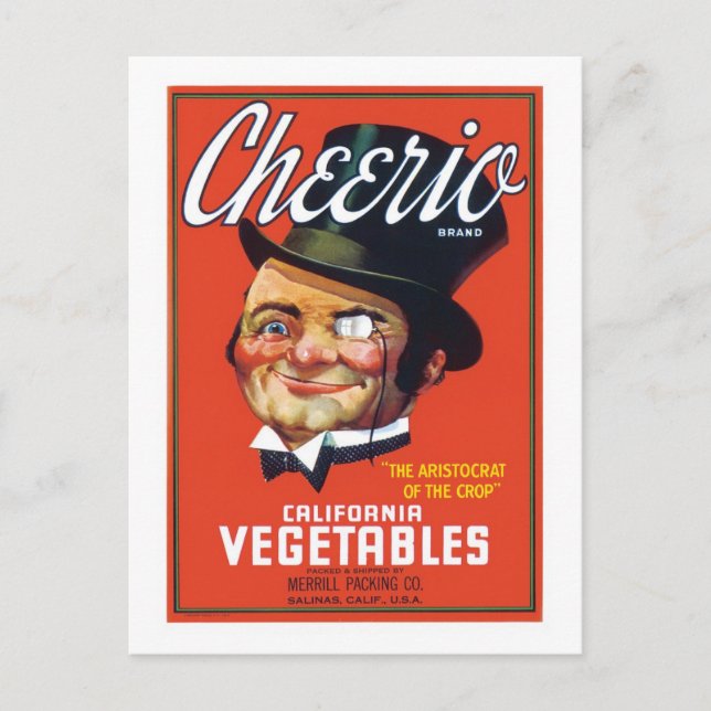 Carte Postale Étiquette de produits alimentaires de légumes vint (Devant)