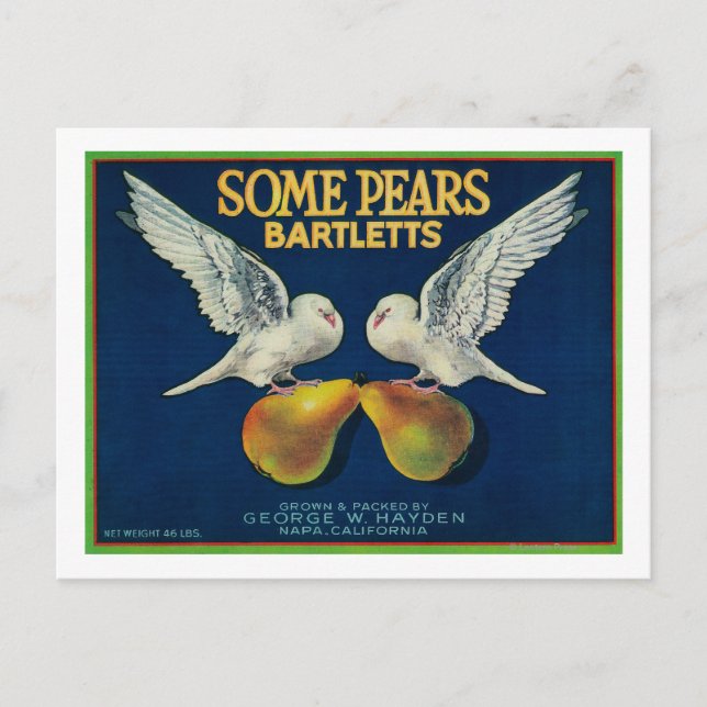 Carte Postale Étiquette de vitesse de poiresNapa, CA (Devant)