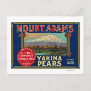 Carte Postale Étiquette du cadran de poire du mont Adams Yakima,