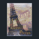 Carte Postale Étiquette française vintage et tour Eiffel<br><div class="desc">Collage d'étiquette française vintage et tour Eiffel en violets et ors</div>