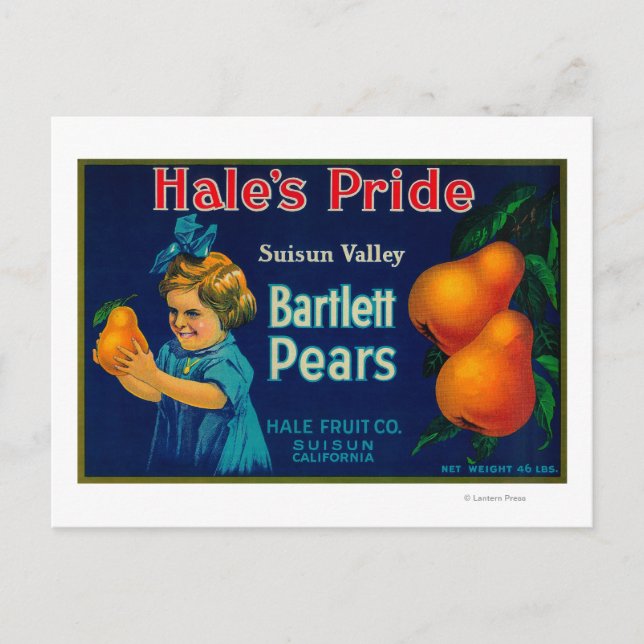 Carte Postale Étiquette Hale's Pride Pear CrateSuisun, CA (Devant)