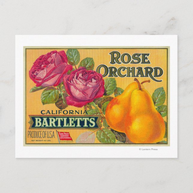 Carte Postale Étiquette rose Orchard Pear Crate (Devant)