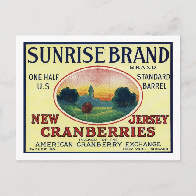 Carte Postale Étiquette Sunrise Brand Cranberry (Devant)